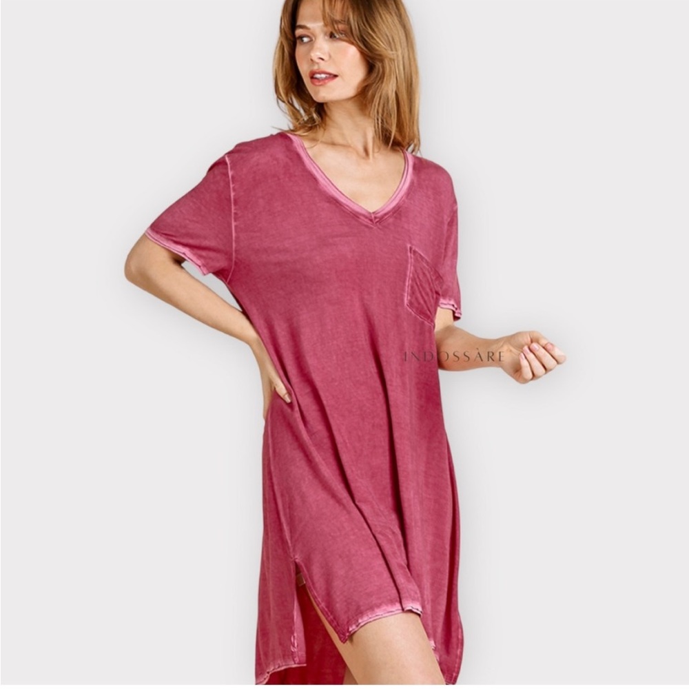 SOFT Oversized Magenta Washed Tee Dress Size Large NWT